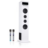 Auna Karaboom 100 Sing, stolpni zvočnik za karaoke, maks. 120 W, CD predvajalnik, 2 brezžična mikrofona, bela Cene
