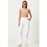 Happiness İstanbul Women's White Wide Leg High Waist Jeans