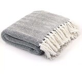 vidaXL Pamučni pokrivač s uzorkom riblje kosti 125x150 cm mornarsko plavi | shoptok.hr