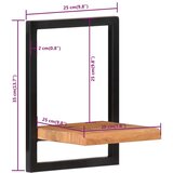  Zidne police 2 kom 25 x 25 x 35 cm masivni bagrem i čelik | shoptok.hr