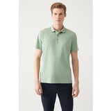 Avva Men's Water Green 100% Cotton Standard Fit Normal Cut 3 Buttons Anti-roll Polo T-shirt Cene