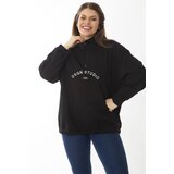 Şans Women's Plus Size Black Inner Raising Front Patties Zipper And Embroidery Detail Sweatshirt cene