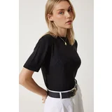  Women's Black Mercerized Summer Knitwear Blouse