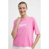 Guess Bombažna kratka majica NATALIA ženska, roza barva, V4GI11 JA914