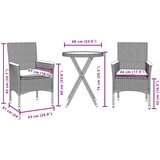  3-dijelni bistro set s jastucima sivi poliratan i drva bagrema | shoptok.hr