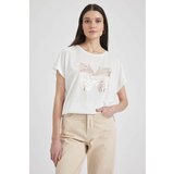 Defacto Traditional Crew Neck Butterfly Pattern Short Sleeve T-Shirt Cene