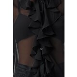 Trendyol Black Front Ruffle Detailed Judge Collar Woven Regular Regular Fit Shirt | Shoptok.si