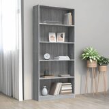 The Living Store Knjižna omara 5-nadstropna siva sonoma 80x24x175 cm inžen. les - Knjižna Omara, (21436427) | Shoptok.si