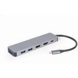Gembird MULTI ADAPTER USB TYPE-C 3V1 SREBRN USB HUB, HDMI, PD (100W), (21214497) Cene