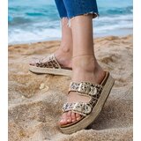 Gemre Leopard print glitter espadrille slides with buckles Induri | shoptok.hr