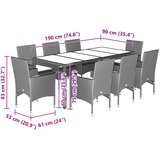  9-dijelni vrtni blagovaonski set s jastucima poliratan i staklo Crna i krem 190 x 90 x 75 cm | shoptok.hr
