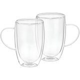 Cheffinger Set 2 kozarcev z ročajem z dvojno steno 350ml iz trdnega borosilikatnega stekla, Prozorno, (5000071324) | Shoptok.si