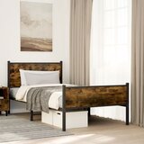Maison Chic Kovinski Posteljni okvir - Dvoposteljna postelja - Zakonska postelja brez vzmetnice dimljen hrast 100x190cm, (21693089) | Shoptok.si