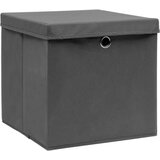 vidaXL škatle za shranjevanje s pokrovi x 10 sive 32x32x32 cm blago | Shoptok.si