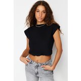 Trendyol Black 100% Cotton Stopper Moon Sleeve Crop Knitted T-Shirt Cene