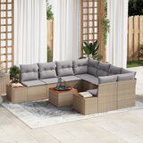 vidaXL 9 delni vrtni kavč set z blazinami bež poli ratan acacia | Shoptok.si