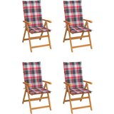 The Living Store Vrtni stoli 4 kosi z rdečimi karo blazinami trdna tikovina - Vrtni Stol, (21468775) | Shoptok.si