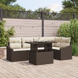 vidaXL Set vrtnih sofa Set od 6 Smeđa, Ratan Ratan, Poliester, Staklo Cijene
