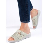 Shelvt Openwork olive sandals for women on a comfortable wedge | shoptok.hr