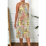 armonika Women's Neon Green Barbell Neck Sleeveless Dress with Elastic Waist | Shoptok.si