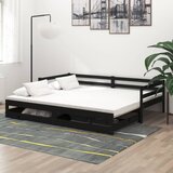 vidaXL Izvlečna dnevna postelja 2x(90x200) cm črna trdna borovina | Shoptok.si