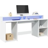 vidaXL Pisalna miza z LED lučkami bela 200x55x91 cm inženirski les Cene