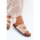 Boto Crochet Women's Slippers With Golden Buckles Beige Fenira | shoptok.hr