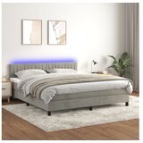  Box spring postelja z vzmetnico LED svetlo siva 160x200cm žamet | Shoptok.si