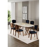 Hanah home trpezarijski set Flori, sto i 6 stolica, ploča u dekoru travertina, noge sa završnom obradom u izgledu drveta, antracit tkanina Babyface | Eponuda.com