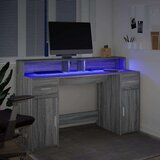 vidaXL Pisalna miza z LED lučkami siva sonoma 140x55x91 cm inž. les Cene