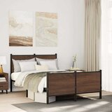 Maison Chic Kovinski Posteljni okvir - Dvoposteljna postelja - Zakonska postelja brez vzmetnice rjavi hrast 120x200 cm, (21694093) | Shoptok.si
