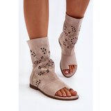 Lewski Shoes Zazoo 3437 Women's Suede Sandals With Zipper Beige Cene