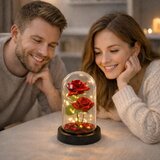 Eternal 2 Roses in Dome with LED Lighting and Rose Petals Red 21x11cm | Shoptok.si
