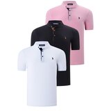 Dewberry TRIPLE SET T8560 MENS T-SHIRT-WHITE-BLACK-PINK Cene