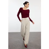 Trendyol Claret Red Square Collar Knitwear Sweater