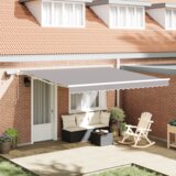 vidaXL Ročna retraktivna tenda z LED Svetlo siva 400x350 cm, Zamenjava tkanine za tento 4x3.5 m Svetlo siva | Shoptok.si
