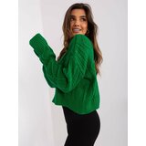 Fashion Hunters Green loose sweater with cables Cene