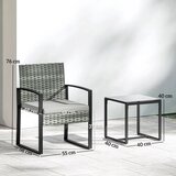 Bistro set od ratana 3 dijela 2 stolice stolić za kavu i jastuci svijetlosivi | shoptok.hr