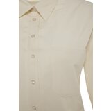 Trendyol Gray Single Pocket Boyfriend Wide Fit Cotton Woven Shirt | Shoptok.si