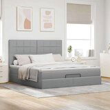 vidaXL Otomanski posteljni okvir z vzmetnico siv 180x200 cm blago | Shoptok.si