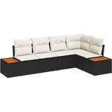  5-dijelni vrtni kauč set s jastučićima Crni poli ratan akacija | shoptok.hr