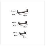 Five Zidne police 3 kom FIXY 22x10x7, 32x10x8,5, 42x10x10cm mdf, crne Cijene