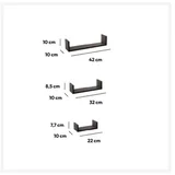 Zidne police 3 kom FIXY 22x10x7, 32x10x8,5, 42x10x10cm mdf, crne