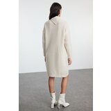 Trendyol Stone Mini Length Knitwear Soft Textured Turn-down Collar Dress | shoptok.hr