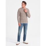 Ombre Men's cotton sweater with round neckline - cold beige | shoptok.hr