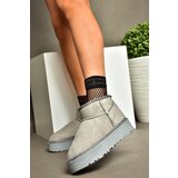 Fox Shoes R612033402 Gray Suede Women's Boots with a Pile Inner Thick Soled Ankle Boots | shoptok.hr