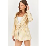 armonika Women's Mustard Striped Oversized Jacket with Pleats at the Waist | shoptok.hr