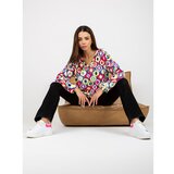 Fashion Hunters RUE PARIS pink and blue velor sweatshirt with a print and V-neck Cene