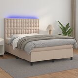 Krevet box spring madrac LED cappuccino 140x200cm umjetna koža Cijene
