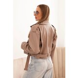Kesi Włoski Short women's jacket made of eco-leather with a belt and collar fango | Shoptok.si